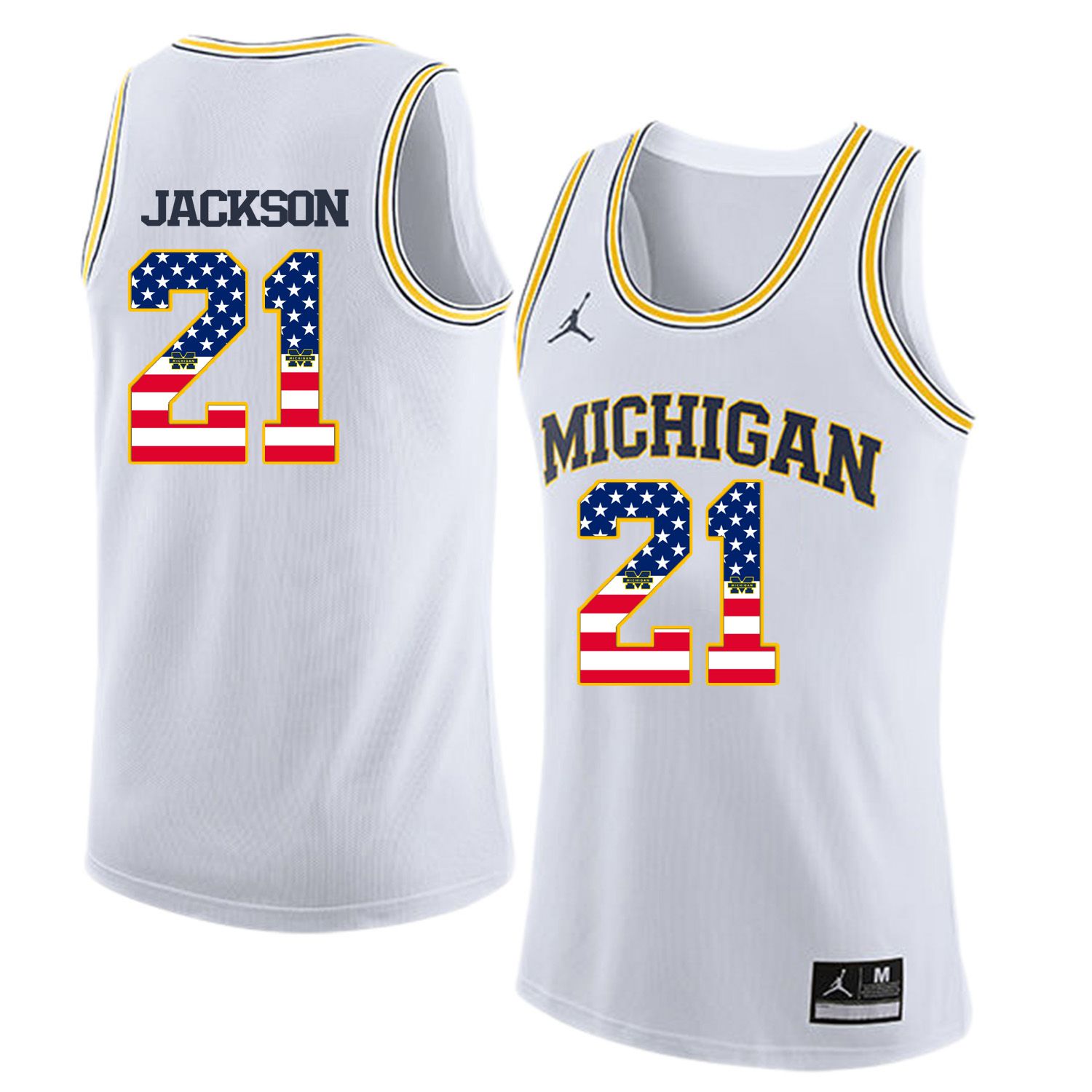 Men Jordan University of Michigan Basketball White #21 Jackson Flag Customized NCAA Jerseys->customized ncaa jersey->Custom Jersey